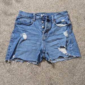OLD NAVY Blue Denim Distressed High-Rise Button Fly Jean Shorts; Size 6